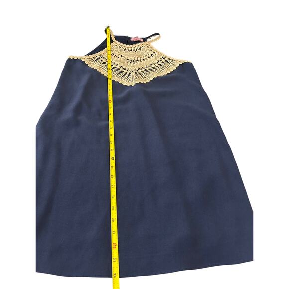 Lilly Pulitzer Pearl Soft Mini Shift Dress Navy Blue Gold Lace Size 2 Resort - Picture 8 of 9